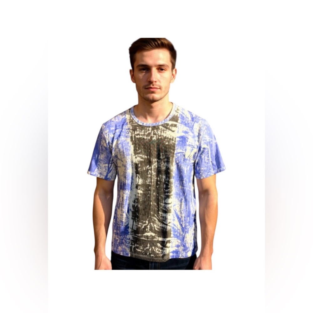 Armani Exchange Blue and Black Abstract Tee Sz‎ XL